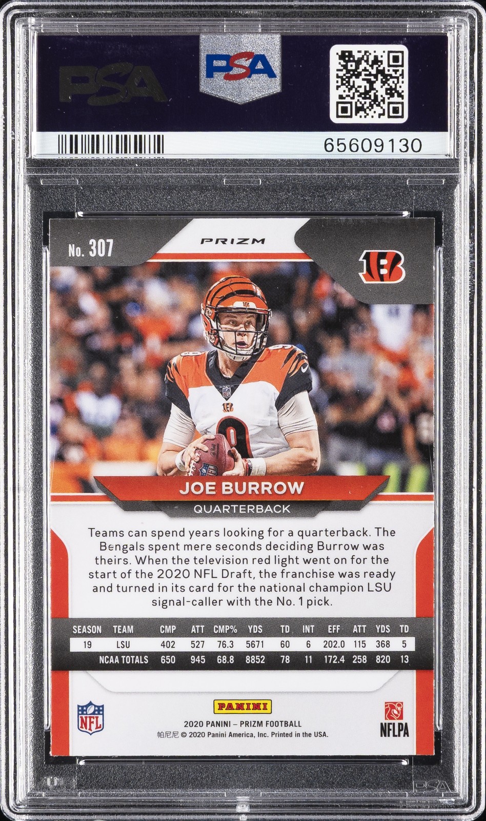 2020 PANINI PRIZM RED ICE #307 JOE BURROW ROOKIE RC PSA 10 view 2