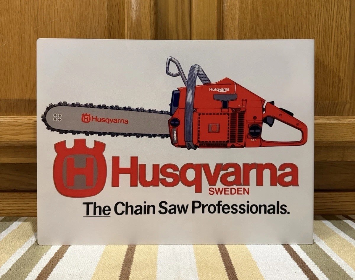 Husqvarna Chain Saw Flange Sign Sweden Tree Trim Cut Vintage Style