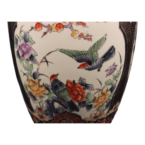 Antique Japanese Vase Heavy Moriage Birds Cherry Blossoms 12" Tall - Picture 3 of 9
