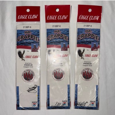Eagle Claw Lot of 3 Mr Crappie Snelled Fishing Hooks 213BP-8 SZ 6 Hooks/Pack