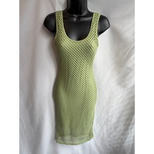 Fashionnova Y2K Kiwi Green Mesh Overlay Dress Size S Midi Sexy Date Bodycon