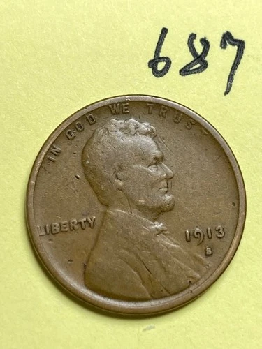 1913-S LINCOLN WHEAT CENT, low mintage date, "FINE" condition #687
