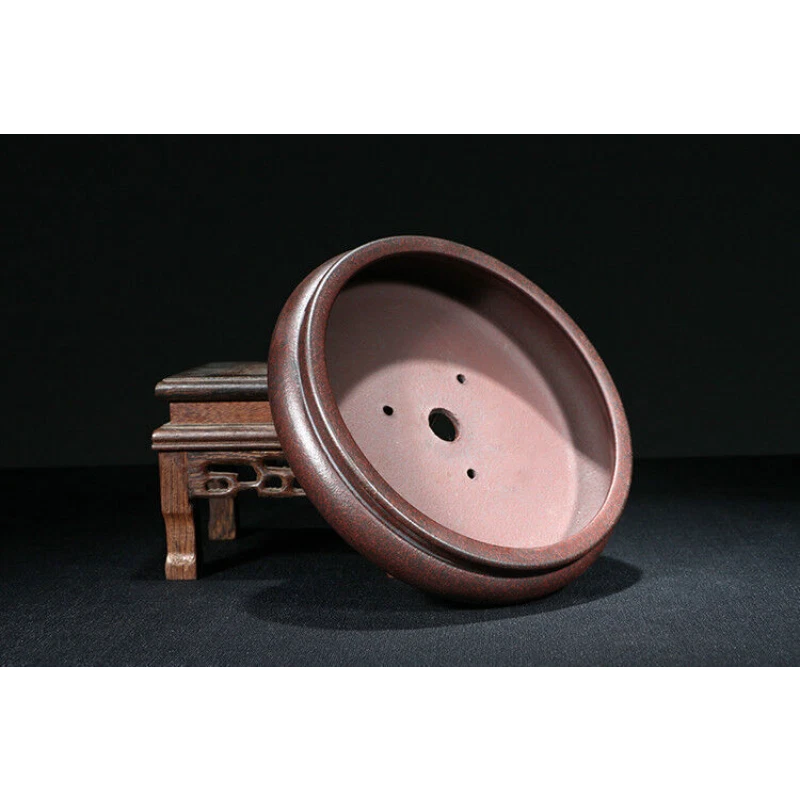 Dark Red Round Chinese Yixing Zisha Shohin Bonsai Pot 15x15x4cm small size China - Image 3 of 4