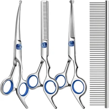 Professional Pet Dog Grooming Combs Scissors Kit Straight Curved Thinning Shears