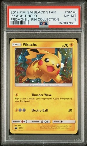 2017 POKEMON SM BLACK STAR PROMO #SM76 PIKACHU-HOLO PSA 8
