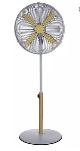 Russle Hobbs. Scandi 16-inch Pedestal Fan, Floor-Standing, White And Oak Effect.