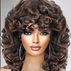 Afro Curly Wigs for Black Women Short Ombre Brown Wig Soft Big Bouncy Fluffy ...