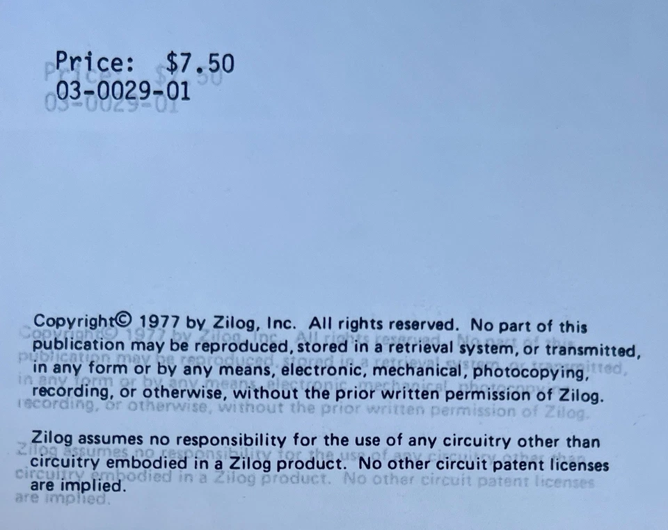 Zilog Z80-CPU / Z80A-CPU Technical Manual 1977 + Programming Reference Card - Image 2 of 3