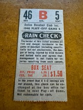 1946 Dallas Rebels Texas League Championship Game Clinching Baseball Ticket