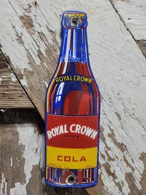 VINTAGE ROYAL CROWN PORCELAIN SIGN OLD RC COLA SODA POP BEVERAGE DRINK BOTTLE