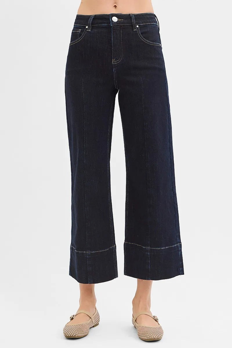 RISEN High Rise Crop Jeans with Tummy Control and Wide Seam Detail
