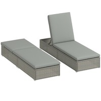 Outsunny Patio Rattan Chaise Lounge Garden Pool Wicker Sun Lounger Adjustable