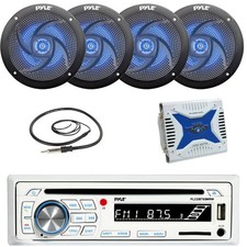 Pyle PLCDBT65 Single DIN Marine CD/MP3 Receiver, 4x 4" 100W Speakers, Amplifier