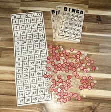 Milton Bradley Bingo Cards, Rules Sheet  Wooden Markers/Chips MPN 4002