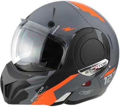 Viper F242 Reverse P J Flip Helmet - Verto Matt Grey/Orange Motorcycle helmet