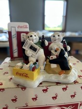 Coke-Cola Collectibles Lot,  Figurine , Plush Bear, And 3 Glasses.