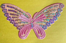 8" Pink iron on sequin butterfly  Iron on BUTTERFLY 