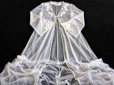 Vintage Victoria's Secret Luxury Sheer Ivory Tulle Long Robe M Cordonnet Lace