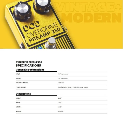 Pedal efecto guitarra Digitech DOD Overdrive Preamplificador 250 Distortion Boost con CABLES - Imagen 6 de 15