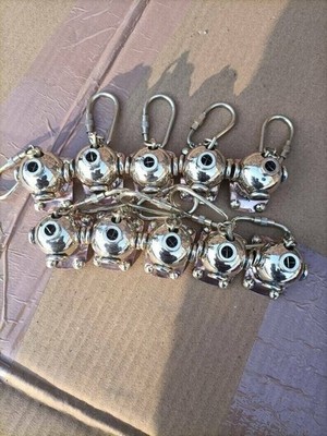Solid Brass Silver Finished Key Ring Scuba Diving Mini Divers Helmet Lot Of 10