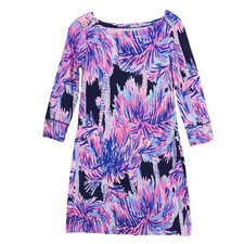 LILLY PULITZER Sophie Dress Blue Pink Palm Tree Print Button Detail Size SMALL