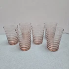 Vintage Ribbed Pink Drinking Juice Lowball Tumbler Glasses Set Of 6 3 1/2” Tall
