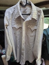 Vintage H Bar C Shirt Mens 17 Pearl Snap Plaid Brown Western Long Tail 70s