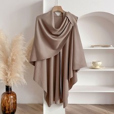 Women's Knit Poncho Cape Wrap Shawl Cashmere Feel Taupe Open Front One Size