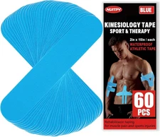 60PCS Precut Kinesiology Tape, 2"x10" Elastic Muscle Sports Tape - Light Blue