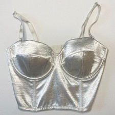 Victoria’s Secret Bustier Corset Top Womens 34D Silver Metallic Removealbe Strap