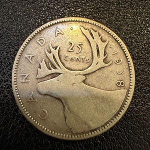 1938 Canada 25 Cents George VI Silver Quarter Canadian Coin E45