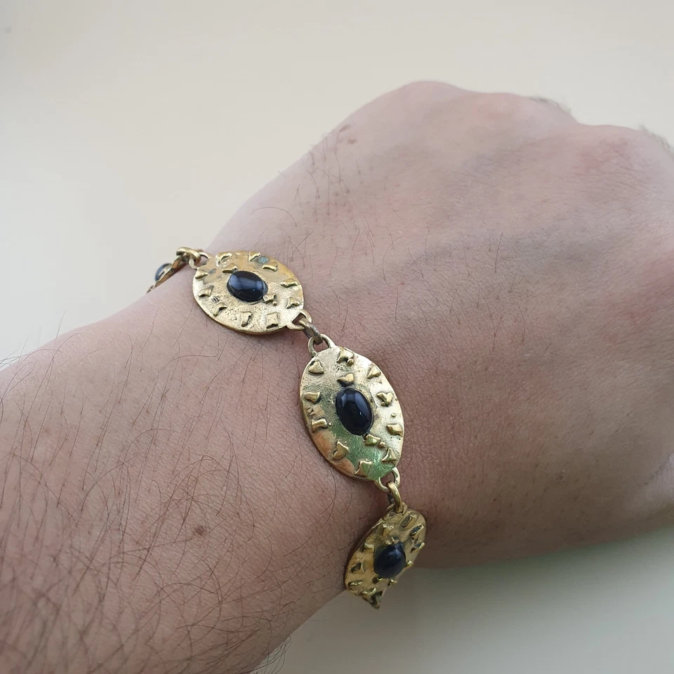 复古几何形状黄铜和玛瑙手链 — 第 3/4 张图片