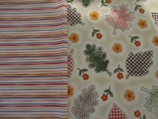 Cotton Fabric Lot of 2 Remnant Scrap Pieces Stripe Fall Leaves