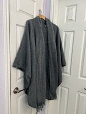 Alpaca Wool Cape Sweater Poncho w/ Attached Scarf   Soft Cozy Wrap, One Size