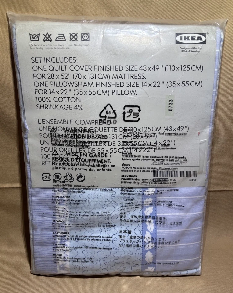 Funda nórdica edredón y funda de almohada azul gris hoja rayas Ikea Minnen Napen Foto 4 de 4