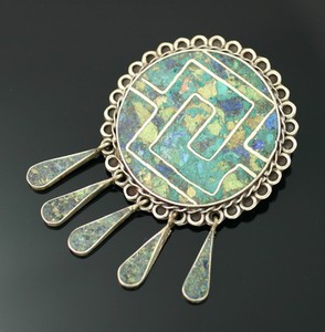 taxco silver mexico sterling pendant inlaid eagle jewelry dangle gemstone tcm mexican vtg stones antique