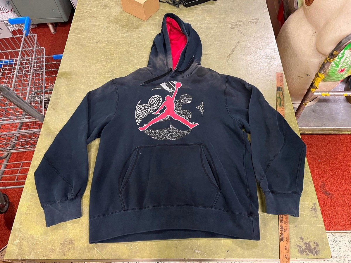 Nike Air Jordan Black Red Jumpman 23 Pullover Hoodie Mens Size