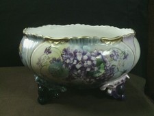 Gorgeous Antique Limoges France Porcelain Hand Painted Large Floral Footed Bowl