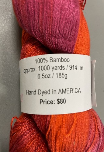 1 SKEIN CREATIVELY DYED YARN 100% BAMBOO 1000 YARDS 6.5 OZS. MAGENTA RED ORANGE - Picture 2 of 3