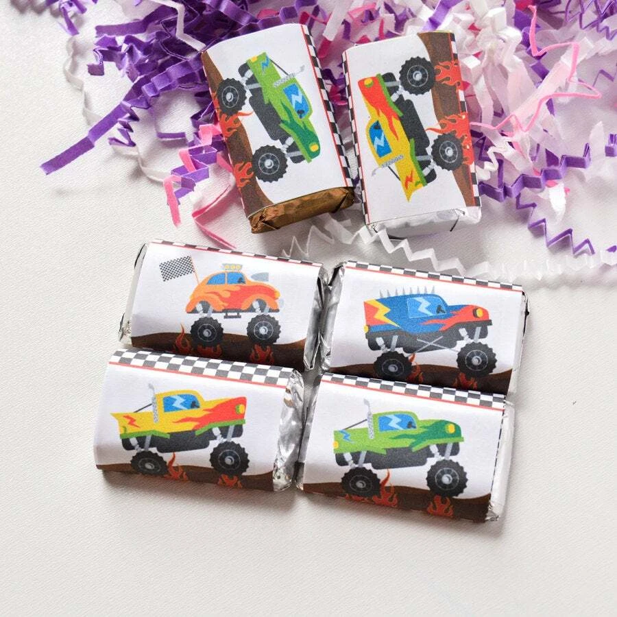 54 etiquetas de caramelos Monster Truck para decoración de cumpleaños baby shower fiesta Foto 3 de 3