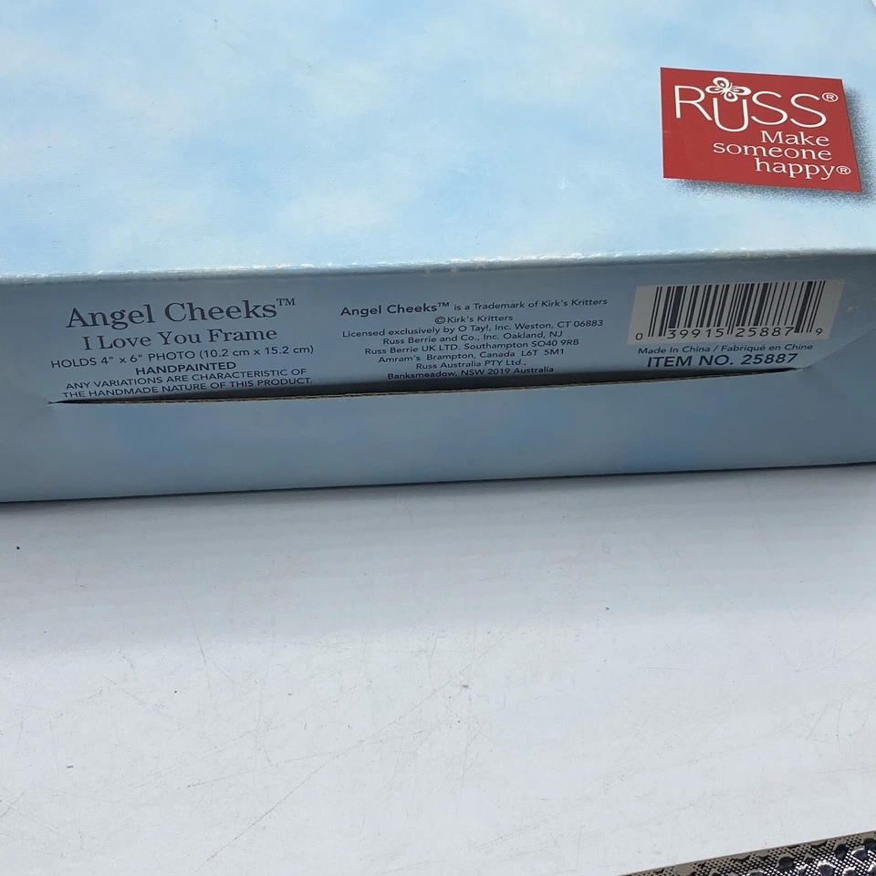 Marco de fotos de mejillas de ángel "Te amo" Russ Berrie coleccionable rosa regalo en caja Foto 3 de 4