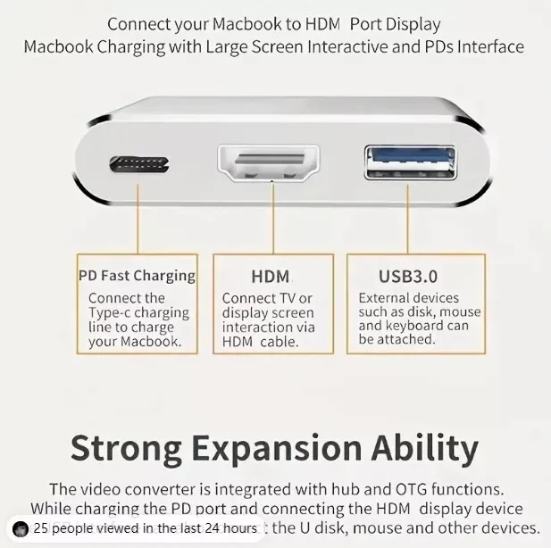 USB-C Type C HDMI Adapter Cable Converter Hub for Macbook Android Phone HDTV TV - Image 2 of 4