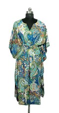 Indian Blue Long Paisley Print Cotton Hippie Maxi Women Nightwear Caftan Dress