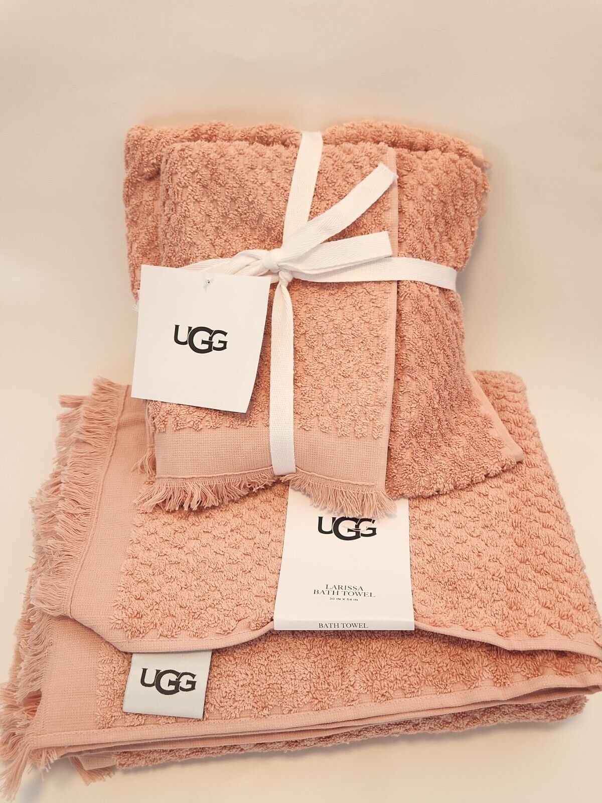 UGG LARISSA Set of 3: Two Hand Towels & One Bath Towel, Rose, 30x54, 16x28  NWT