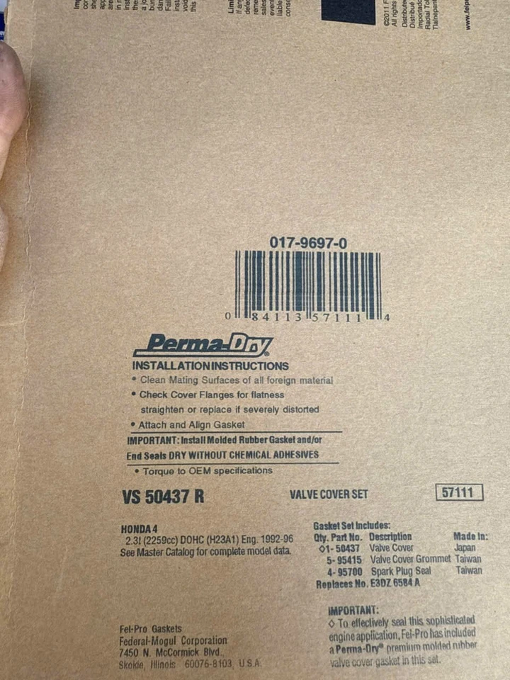 Juego de juntas de cubierta de válvula Fel-Pro VS 50437 R para Honda Prelude 92-96 Foto 2 de 2