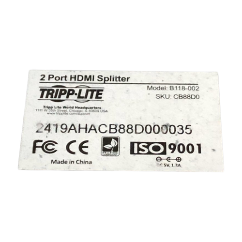 Tripp Lite HDMI Splitter 2 Port Splitter 4K Audio Video B118-002-UHD - Picture 4 of 4