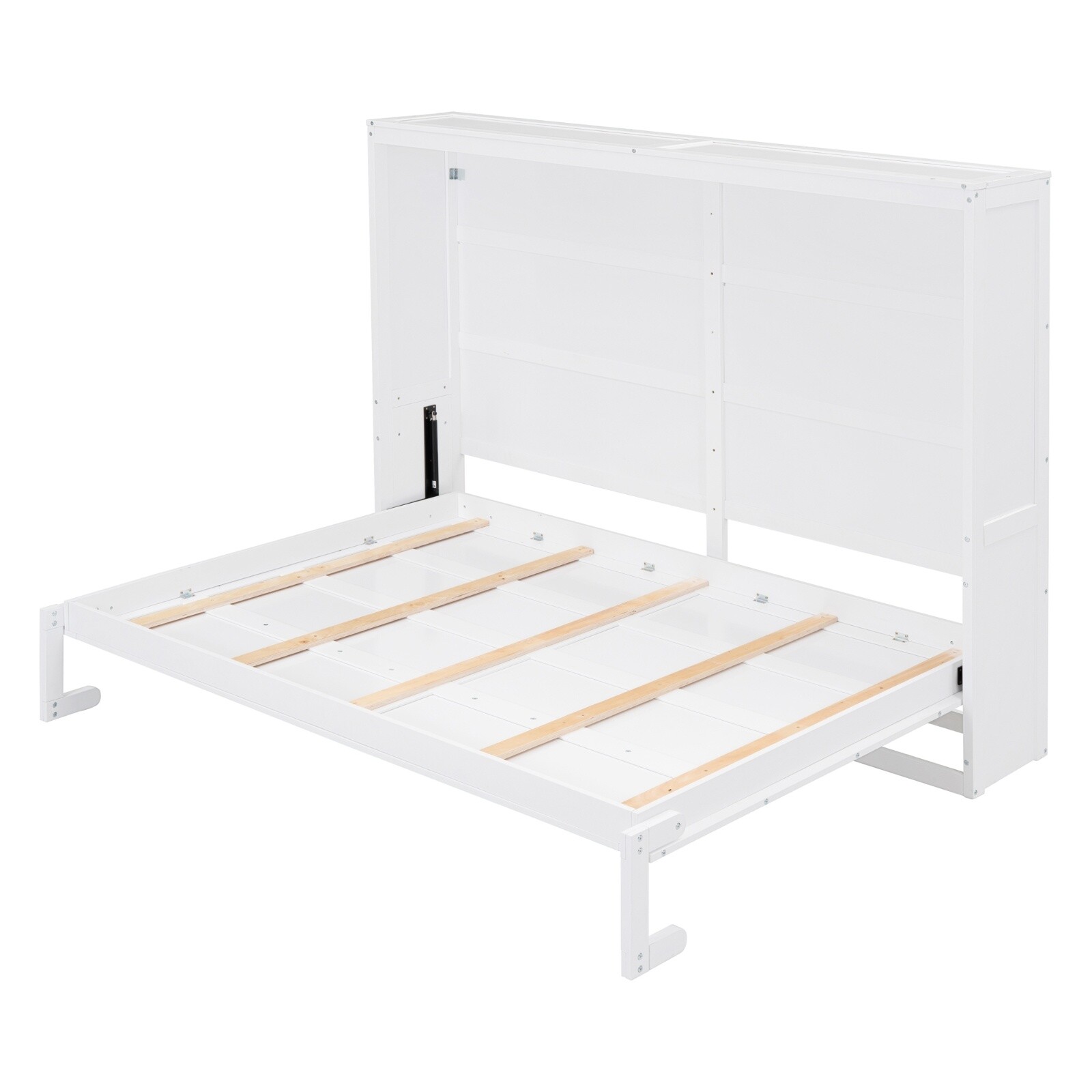 Queen Size Murphy Bed Wall Bed Wood Multi-function Bed Frame for Bedroom White