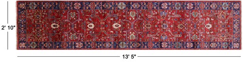 Red 2' 10" X 13' 5" Runner Heriz Serapi Handmade Rug - Q22832 - Picture 2 of 7