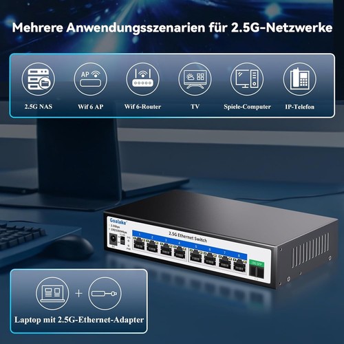Goalake Multi-Gigabit Desktop-Switch, 8 Anschlüsse, 2,5 G, Nicht verwaltet, 8... - Afbeelding 7 van 8