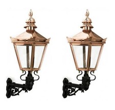 Pair of Deluxe Copper Harrogate Wall Lantern on Bracket 69 x 27cm